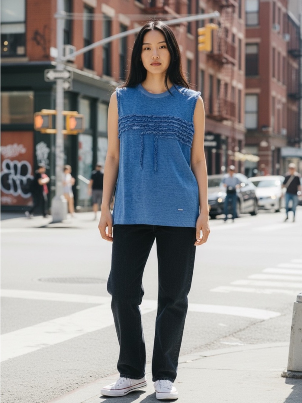 DSQUARED2 Medium Blue Crewneck Sleeveless Knit Top